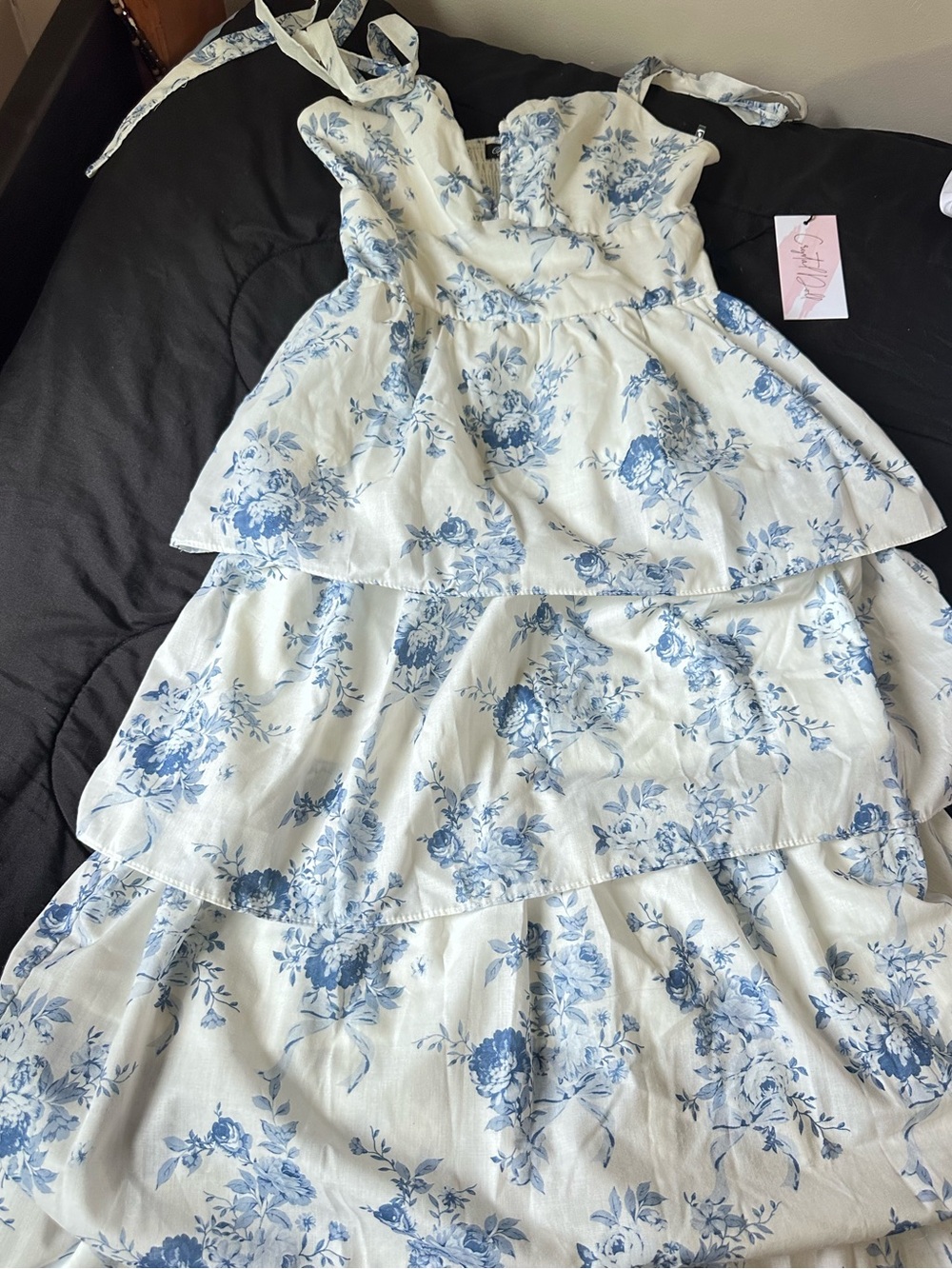 Girls Blue Floral Tiered Sundress
